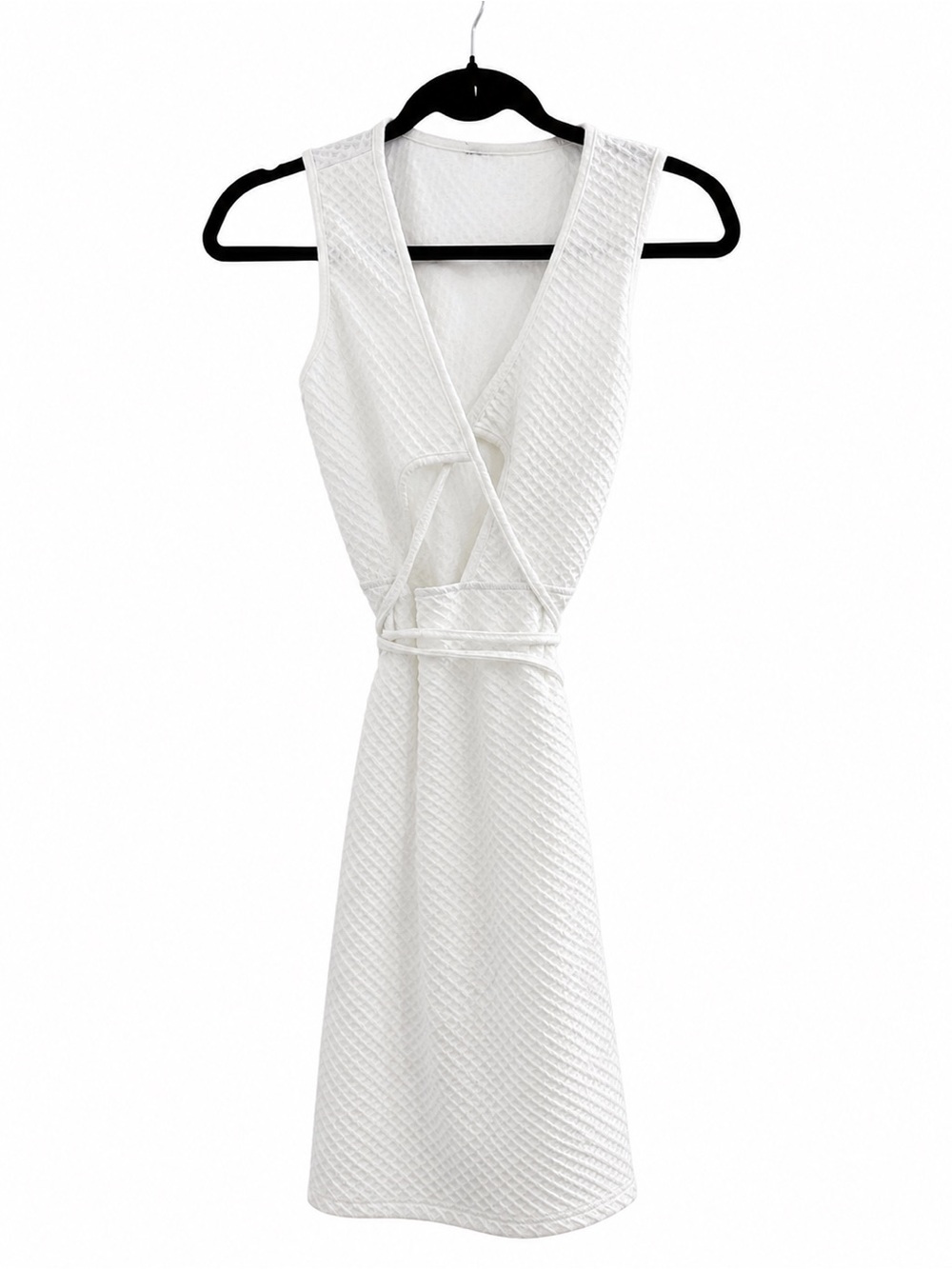 White Textured Sleeveless Mini Dress
